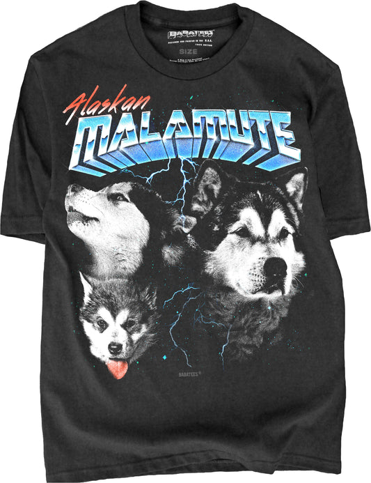 BABATEES Heavy Metal 80s Glam Alaskan Malamute Tshirt for Men & Women