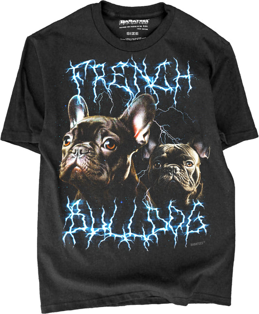 BABATEES Heavy Metal 80s Glam Metal French Bulldog Tshirt for Men & Women