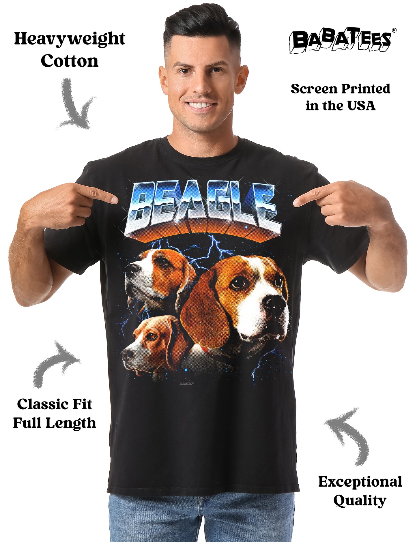 BABATEES Heavy Metal 80s Beagle Tshirt for Men & Women