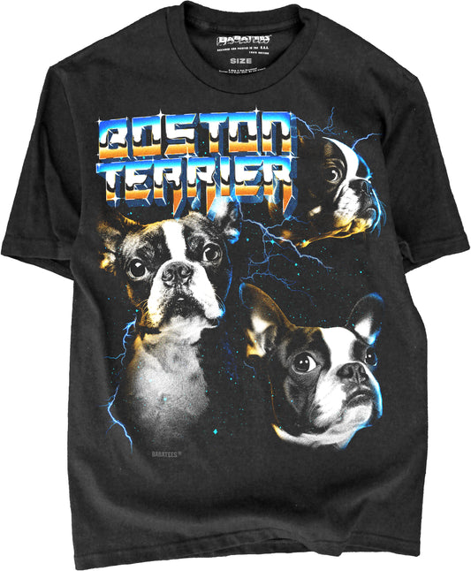 BABATEES Heavy Metal 80s Glam Boston Terrier Tshirt for Men & Women