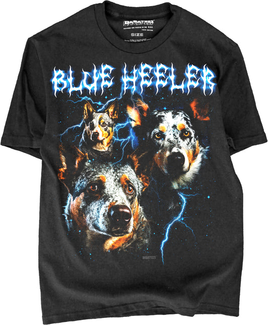 BABATEES Heavy Metal 80s glam Blue Heeler Cattle Dog Tshirt for Men & Women