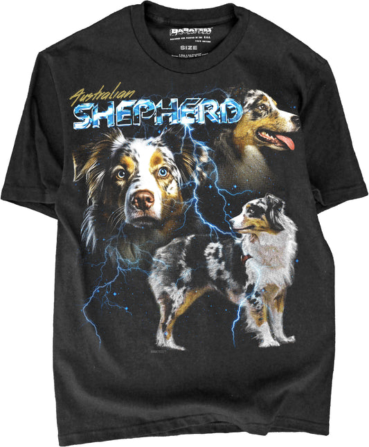 BABATEES Heavy Metal 80s Australian Shepherd Tshirt for Men & Women