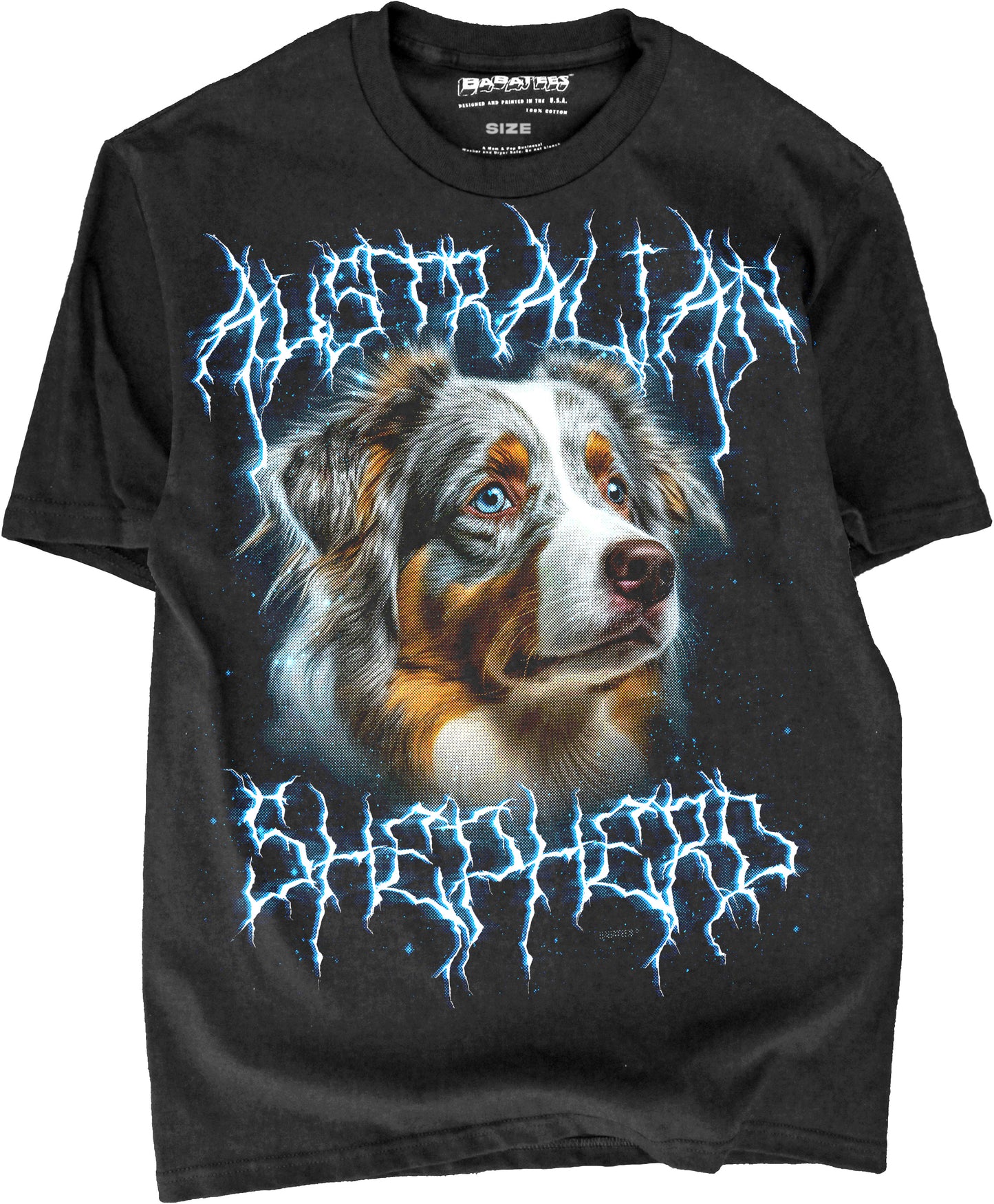 BABATEES Heavy Metal 80s Australian Shepherd Tshirt for Men & Women