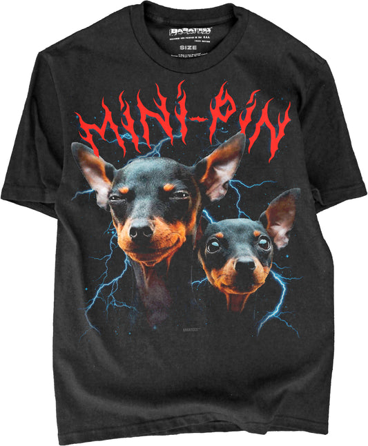 BABATEES Heavy Metal 80s Thrash Punk Miniature Pinscher Tshirt for Men & Women