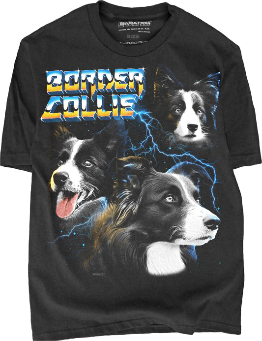 BABATEES Heavy Metal 80s glam Border Collie Tshirt for Men & Women