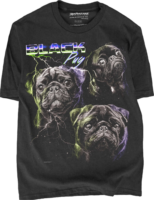 BABATEES Heavy Metal 80s glam Black Pug Tshirt for Men & Women