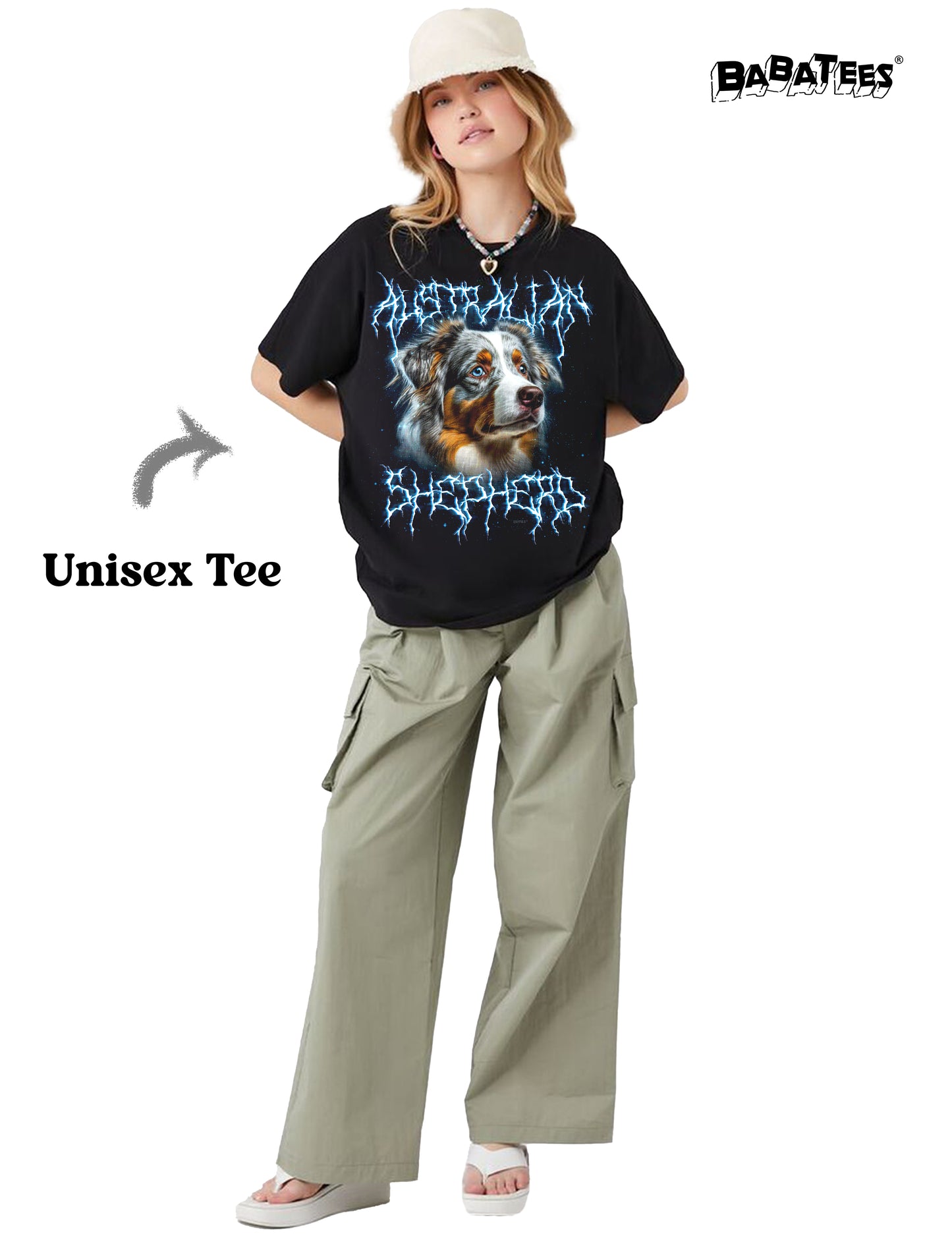 BABATEES Heavy Metal 80s Australian Shepherd Tshirt for Men & Women